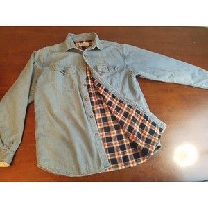 Vtg Boca Classics Heavy Blue Denim Button Up Long Sleeve w/Fleece Flannel Lining